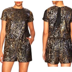 Shoshanna Gold Sequin Zena Back Tie Formal Party Romper Size 2 XS